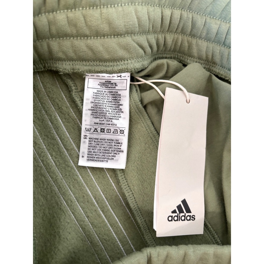 NWT Adidas Womens XL Olive Green Wide Leg Sweatpants 3 Stripe Fleece - Picture 4 of 5